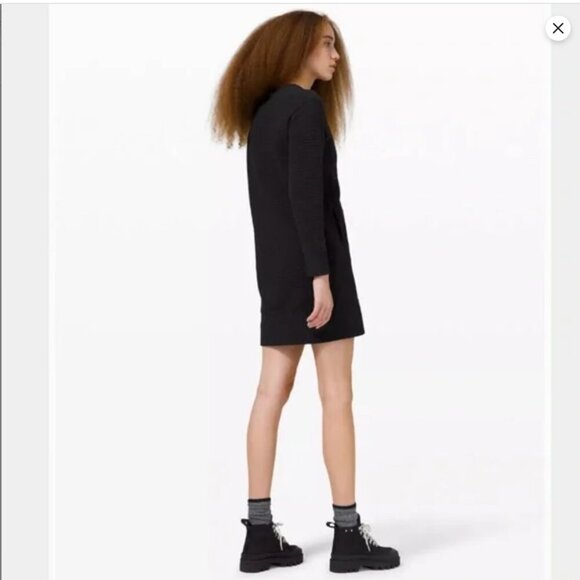 Lululemon On Repeat Dress Black Long-Sleeve Textured Removable Collar Women's 6 - Picture 4 of 15
